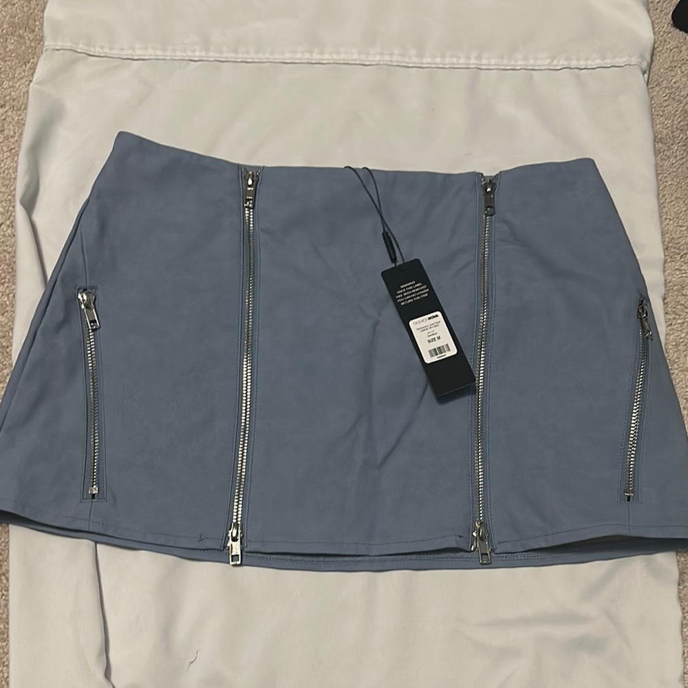 Fashion Nova Gray and Blue Skater Mini Skirt